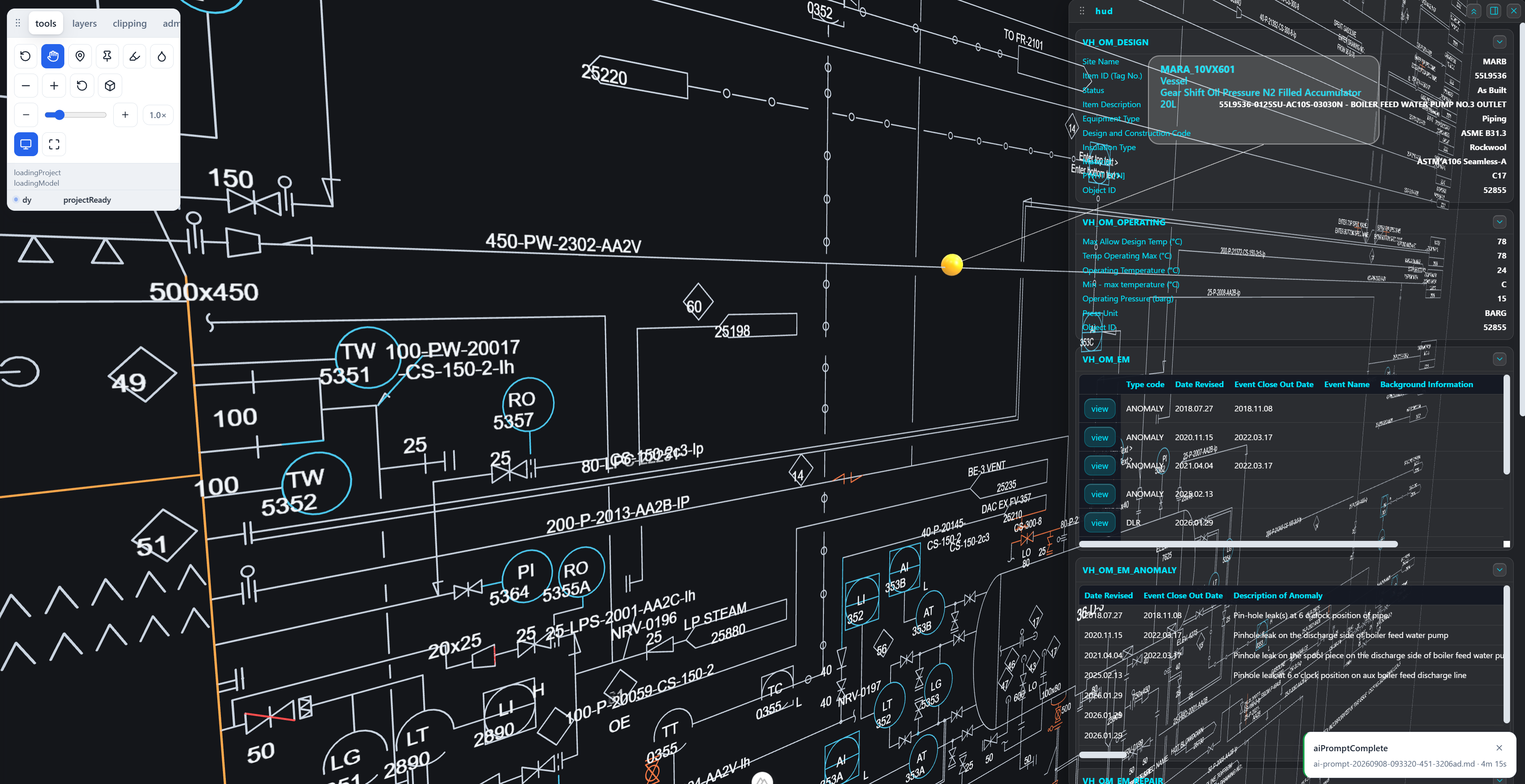 The P&ID model viewer in Credo3D